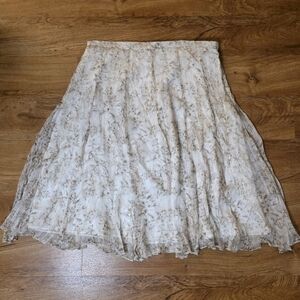 Coldwater Creek Cream & Beige Floral Silk Skirt